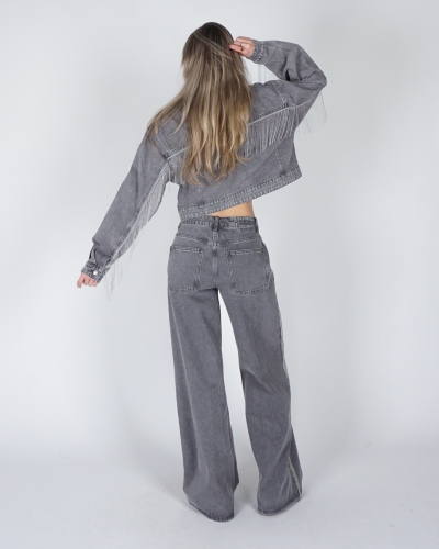 WIDE LEG JEANS MET FRANJES MAYRO GRIJS