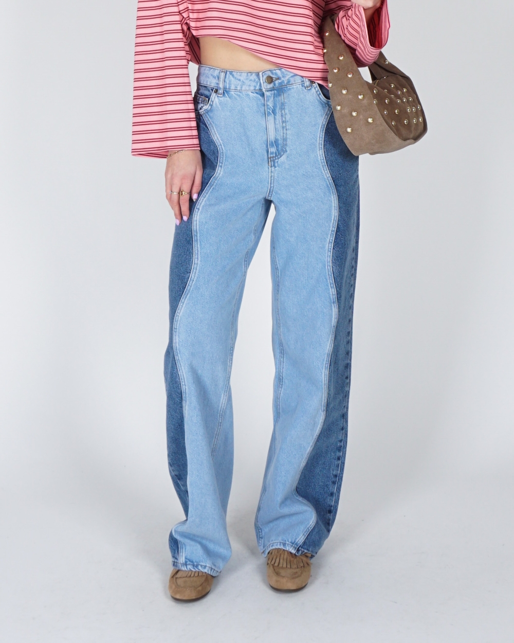 WIDE LEG JEANS YVE BLAUW/ LICHTBLAUW