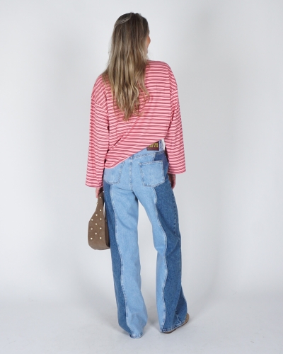 WIDE LEG JEANS YVE BLAUW/ LICHTBLAUW