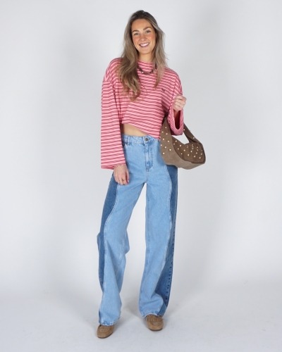 WIDE LEG JEANS YVE BLAUW/ LICHTBLAUW
