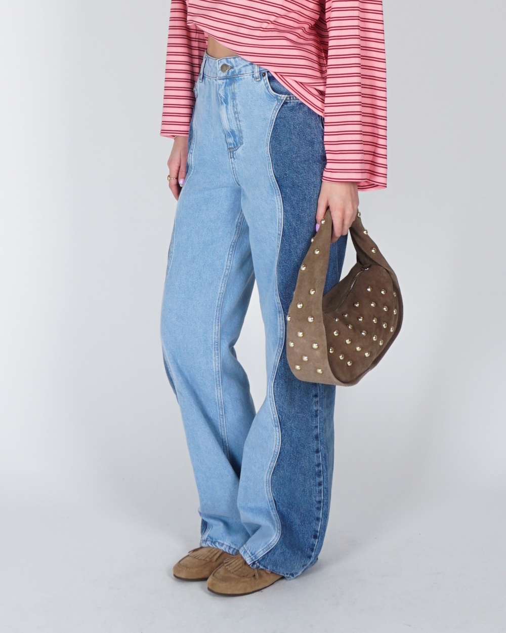 WIDE LEG JEANS YVE BLAUW/ LICHTBLAUW