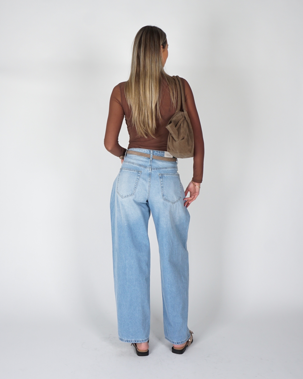 WIDE LEG JEANS MET PLOOIEN BLAUW