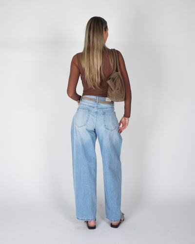 WIDE LEG JEANS MET PLOOIEN BLAUW