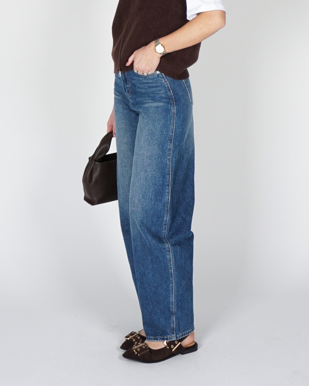 BALLOON JEANS DONKER BLAUW