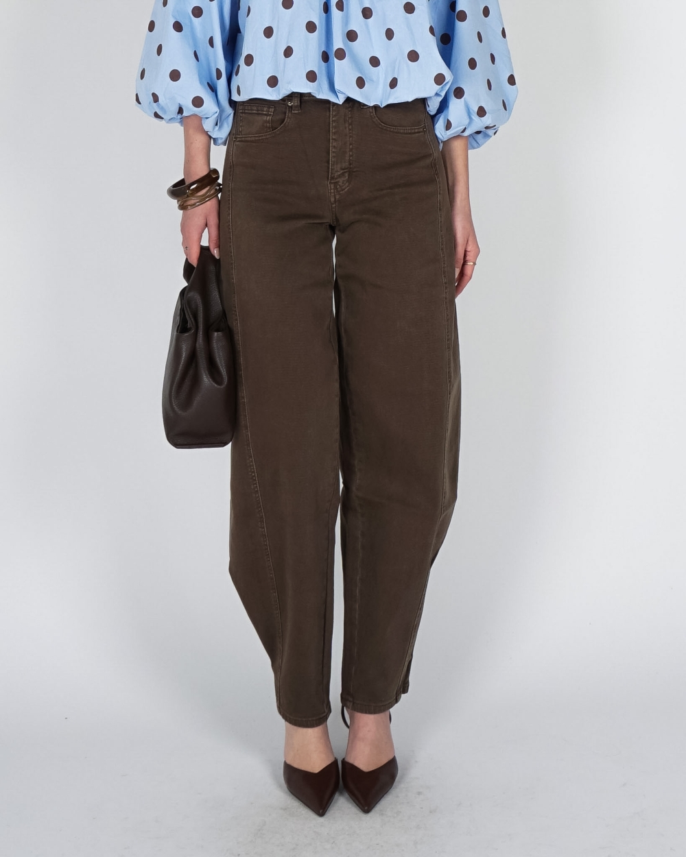 HIGH WAISTED BARREL MET STRETCH BRUIN