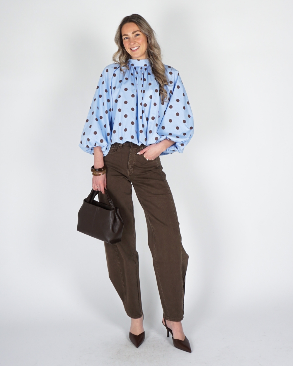 HIGH WAISTED BARREL MET STRETCH BRUIN