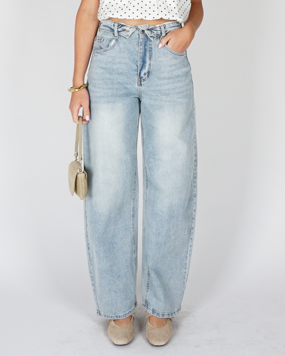 BALLOON JEANS OMGESLAGEN TAILLE LICHTBLAUW