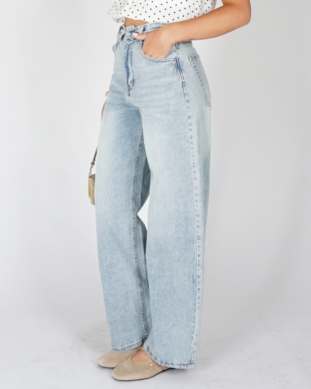 BALLOON JEANS OMGESLAGEN TAILLE LICHTBLAUW