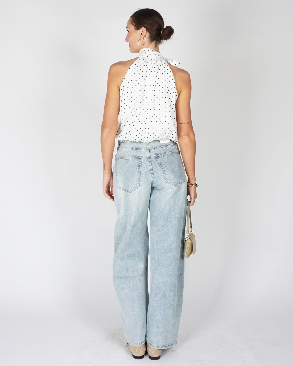 BALLOON JEANS OMGESLAGEN TAILLE LICHTBLAUW
