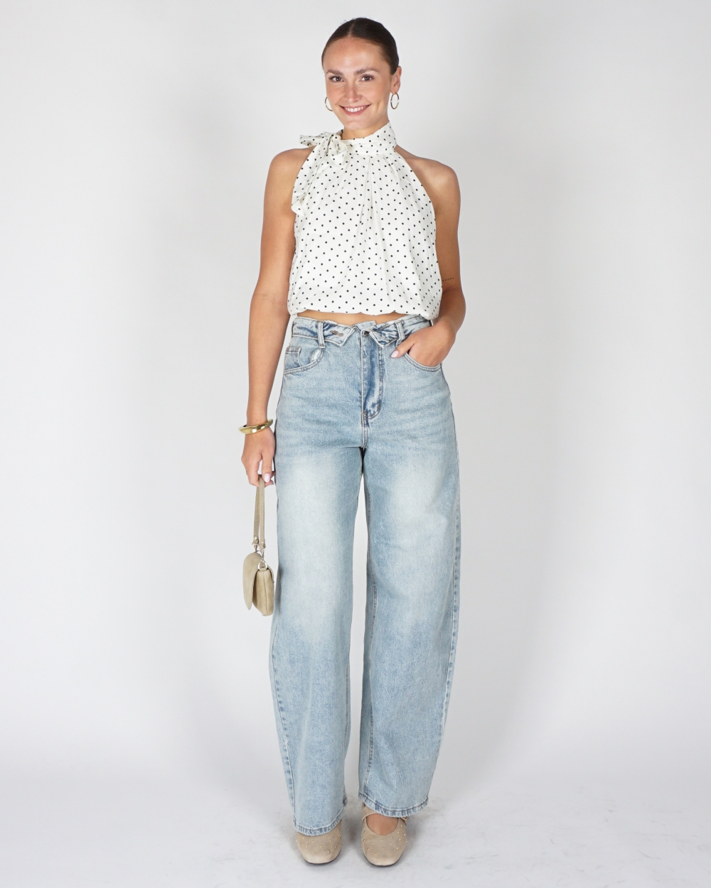 BALLOON JEANS OMGESLAGEN TAILLE LICHTBLAUW