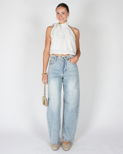 BALLOON JEANS OMGESLAGEN TAILLE LICHTBLAUW