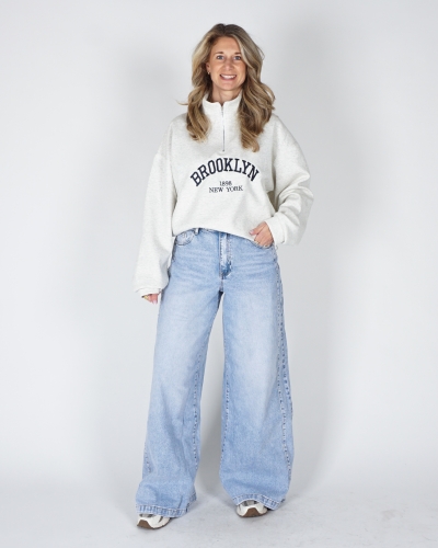 WIDE LEG JEANS MET BIES BLAUW