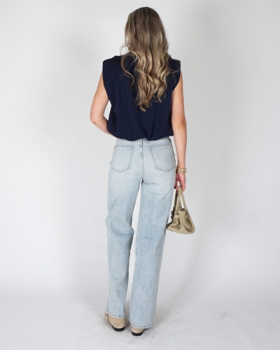 JEANS MET SCHUINE SLUITING SEA BLAUW