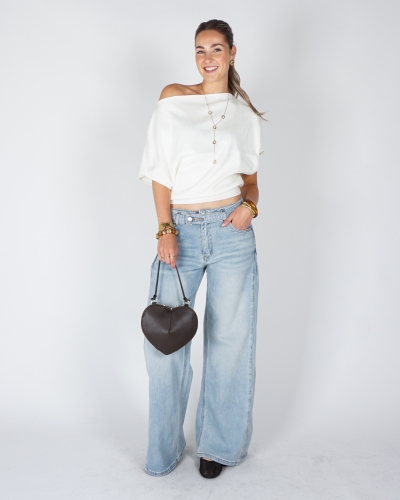 JEANS MET RIEMDETAIL LICHTBLAUW