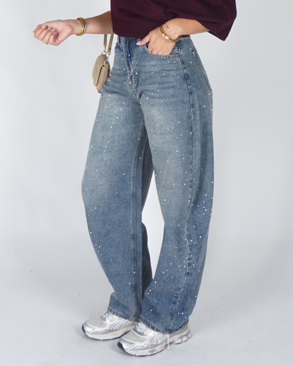 Gossip BALLOON STRAS JEANS HIGH WAISTED Blauw