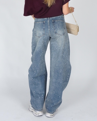 Gossip BALLOON STRAS JEANS HIGH WAISTED Blauw