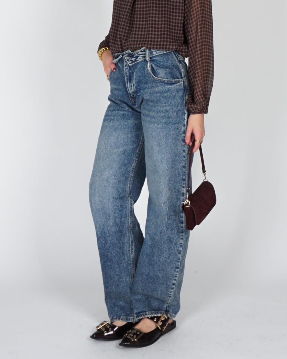 Gossip BALLOON JEANS OMGESLAGEN TAILLE Blauw