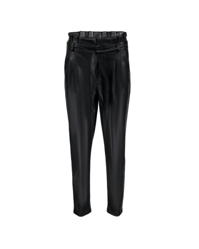 ZWARTE IMITATIE LEREN BROEK MET STRIK