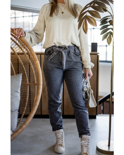 YAYA  MOM JEANS WITH PRINTED BELT