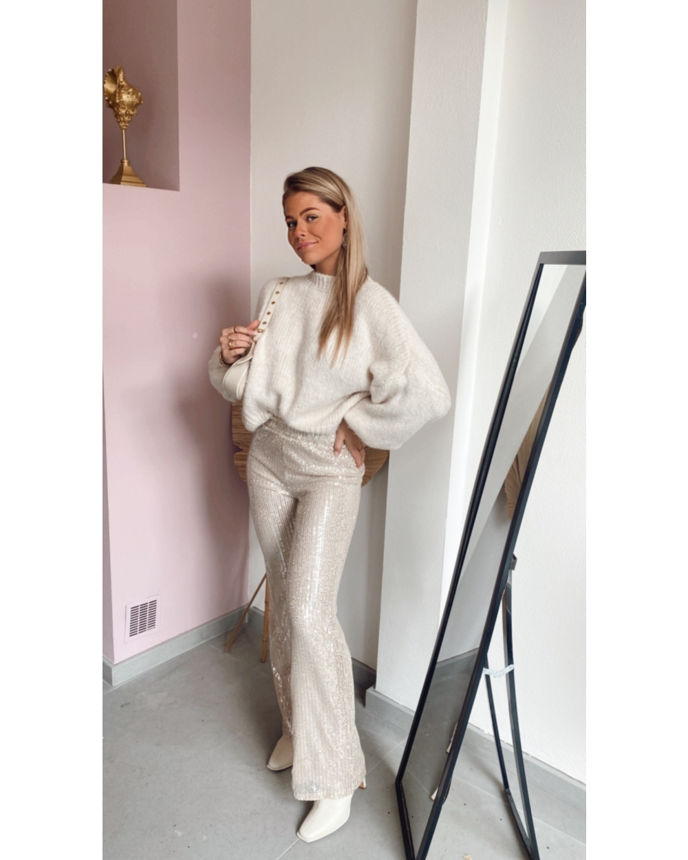 BROEK DOORTJE GLITTER BEIGE