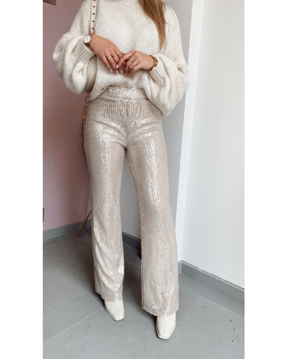 BROEK DOORTJE GLITTER BEIGE