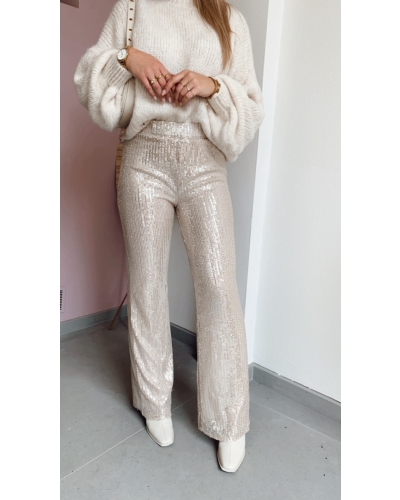 BROEK DOORTJE GLITTER BEIGE