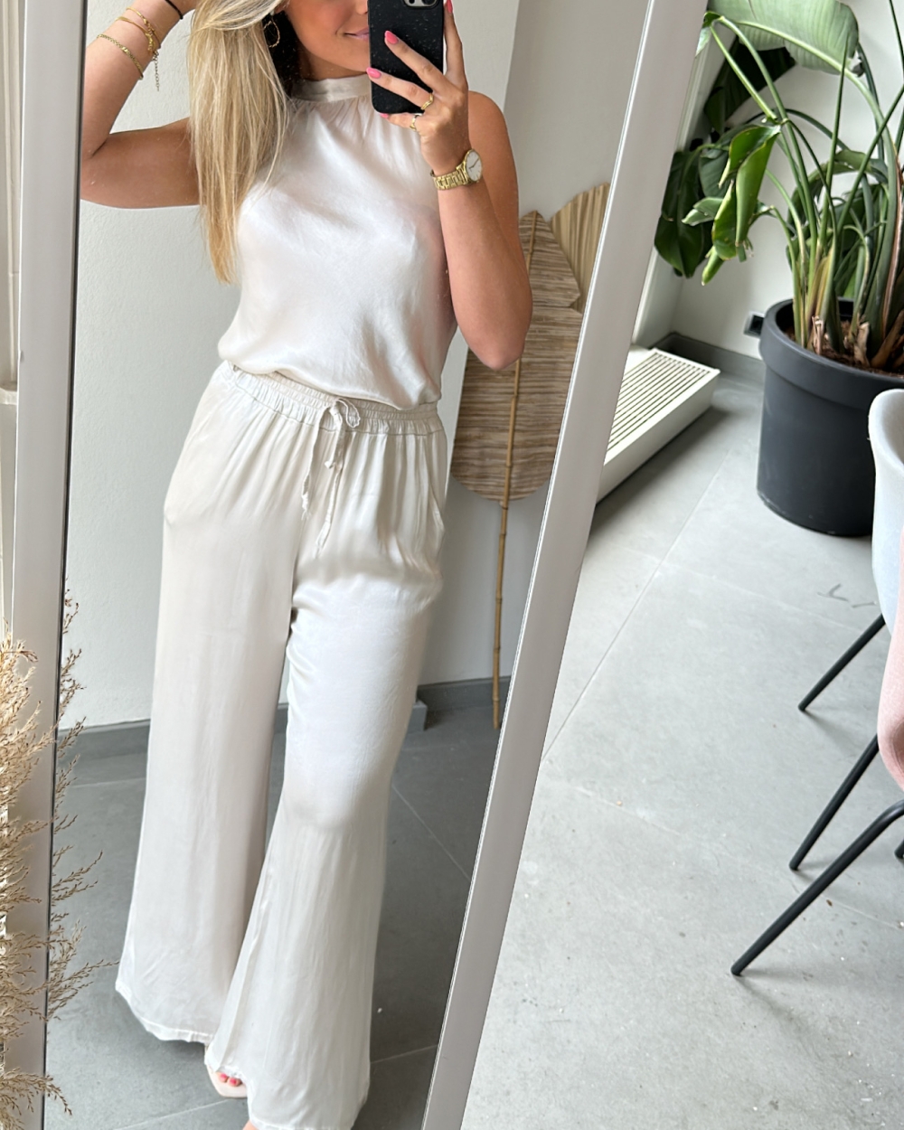 BROEK SATIJN ECRU