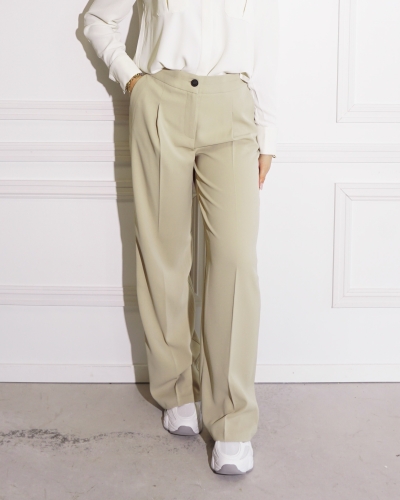 YAYA GEWEVEN WIDE LEG PANTALON ZACHT GROEN