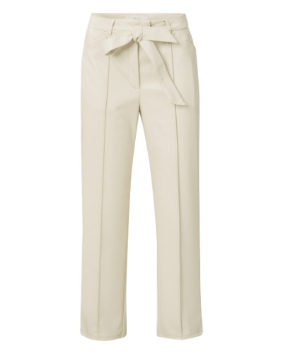 LEREN BROEK MET RIEM ECRU