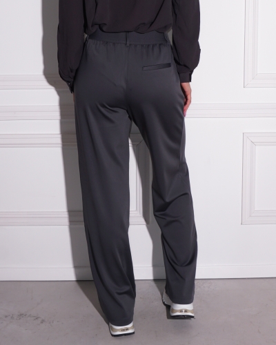 JERSEY BROEK WIJDE PIJP GEPLOOIDE DETAILS ANTRACIET