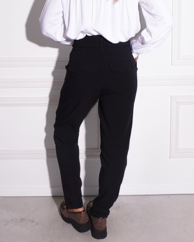 WOVEN BROEK MET RIEM DETAIL ZWART