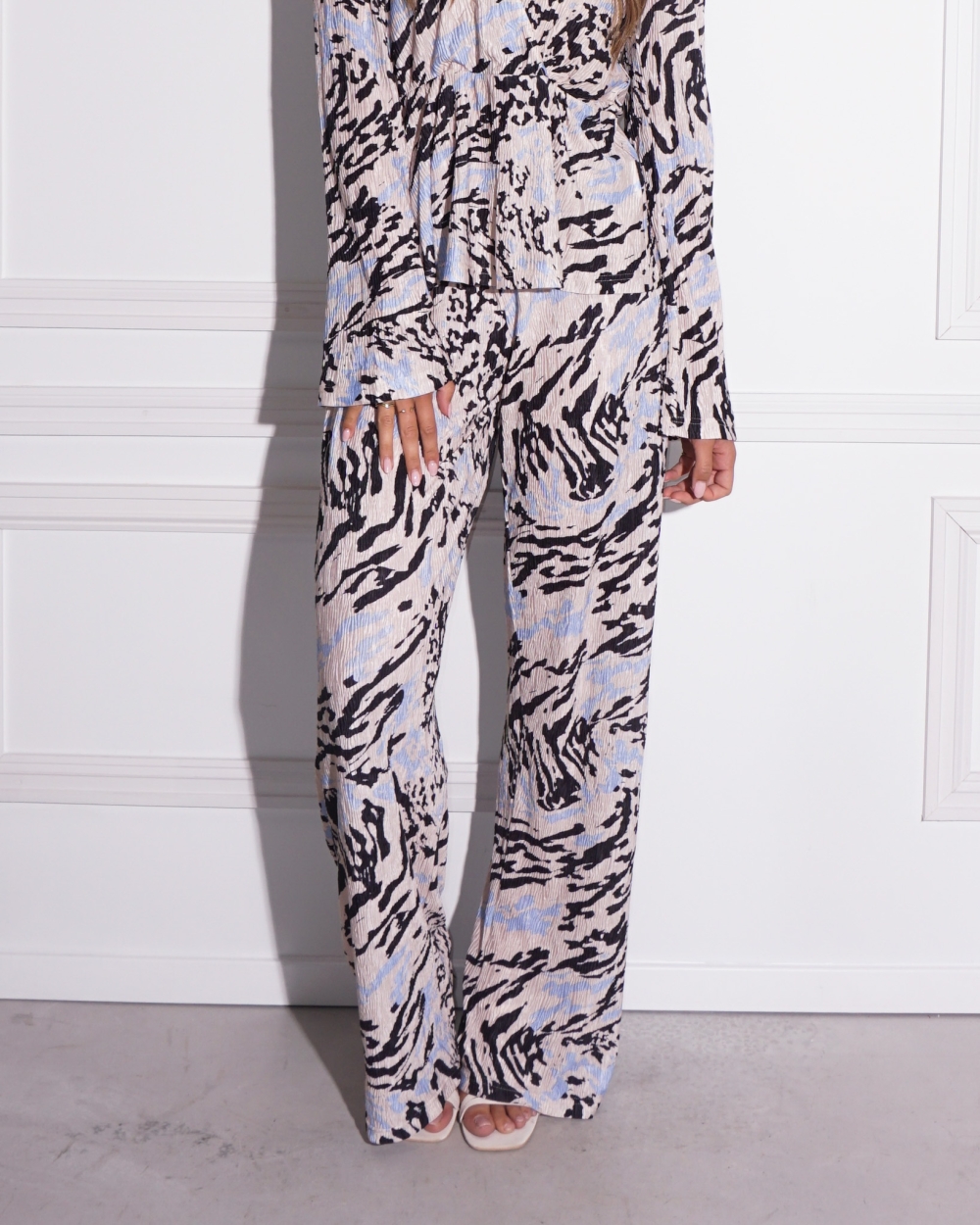 PANTALON SUE BLAUW/BEIGE