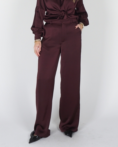 Neo Noir PANTALON EMMETT SATIJN BURGUNDY 