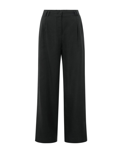 BROEK VAN LINNEMIX MET WIJDE PIJPEN ZWART