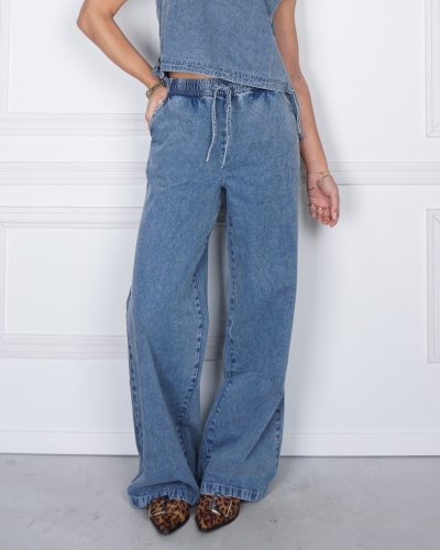 My Jewellery WIDE LEG JEANS MET ELASTIEKEN BAND BLAUW