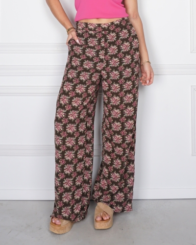 BROEK OLIVA BRUIN/ROZE