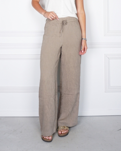 YAYA GEWEVEN BROEK MET WIJDE PIJPEN TAUPE