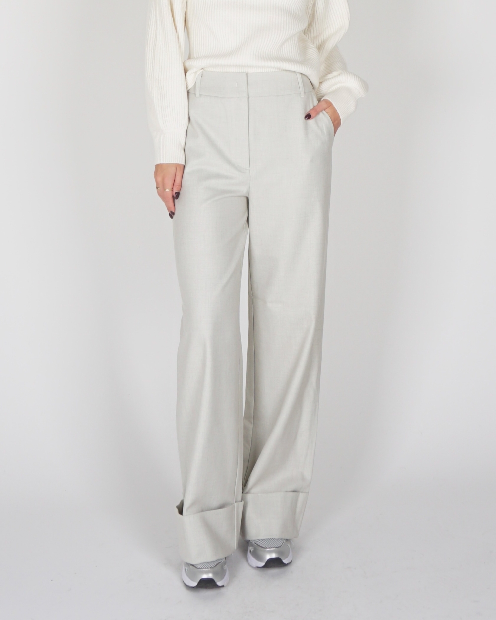 BROEK MET BREDE OMGESLAGEN ZOOM BEIGE