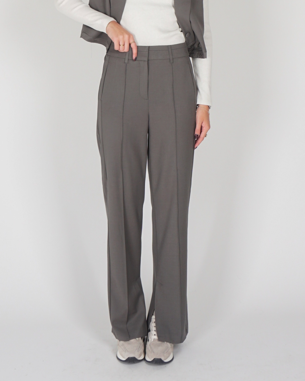 WIDE LEG PANTALON MET NADEN GRIJS