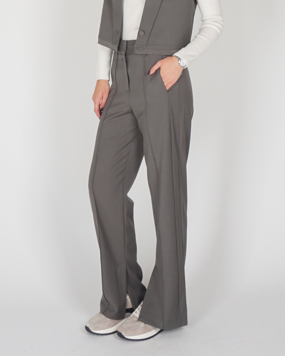 WIDE LEG PANTALON MET NADEN GRIJS
