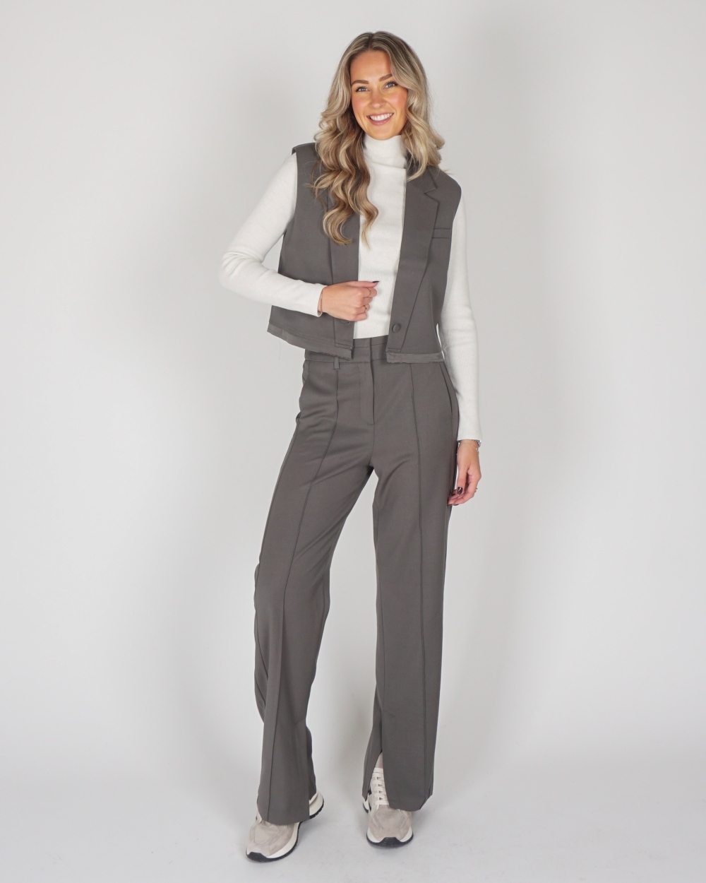 WIDE LEG PANTALON MET NADEN GRIJS