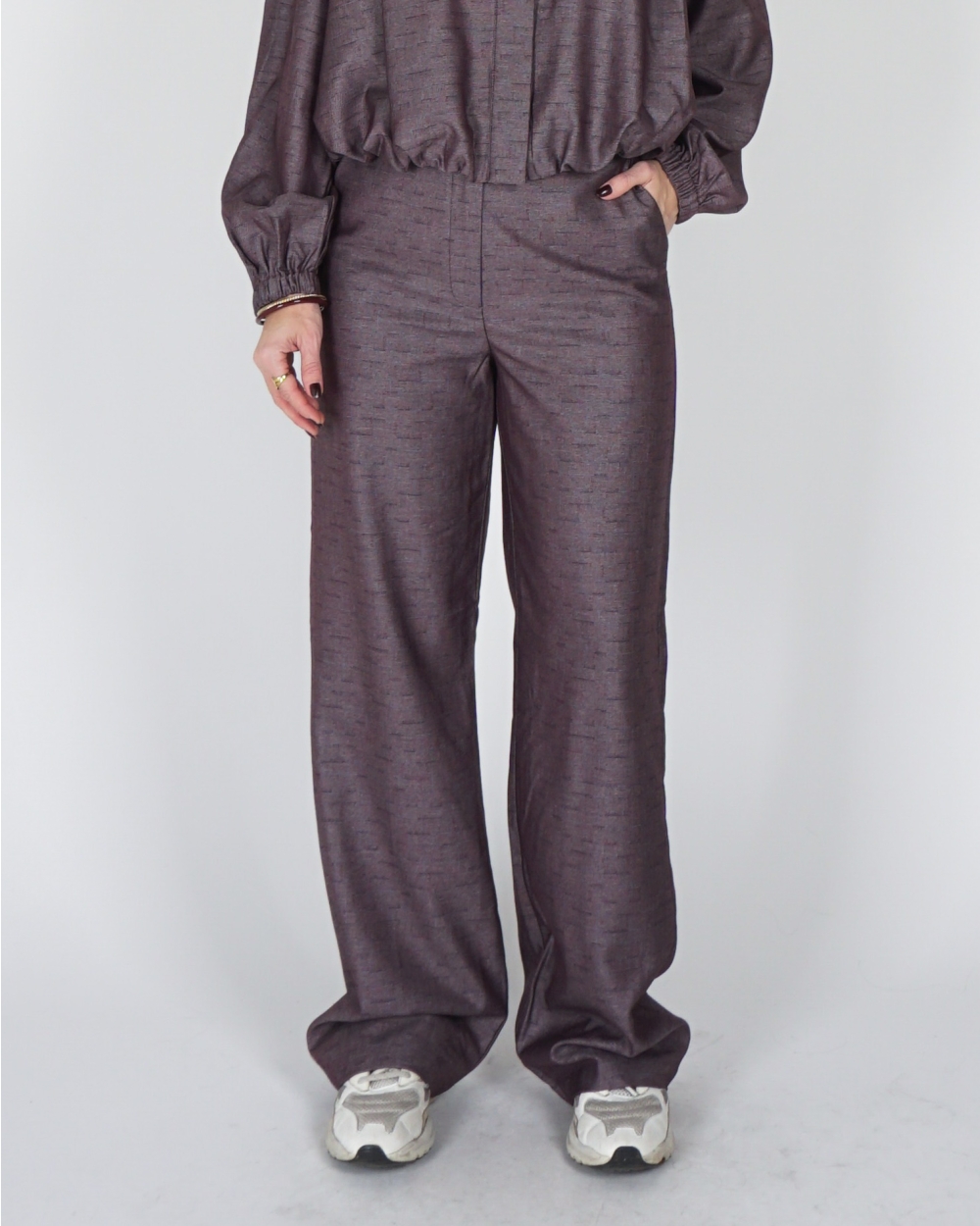 SHINY WIDE LEG BROEK PLUM