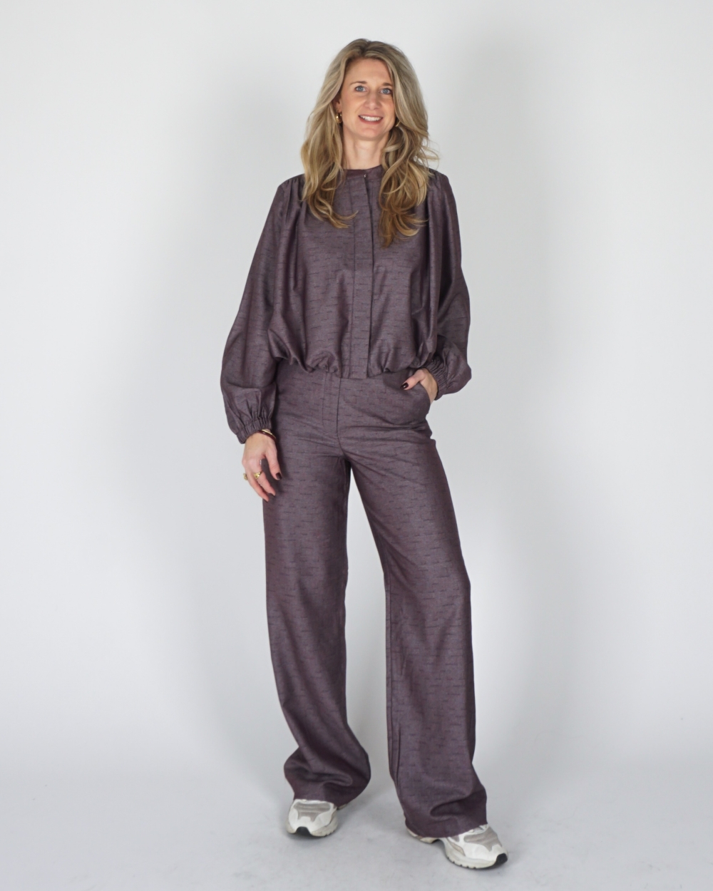 SHINY WIDE LEG BROEK PLUM