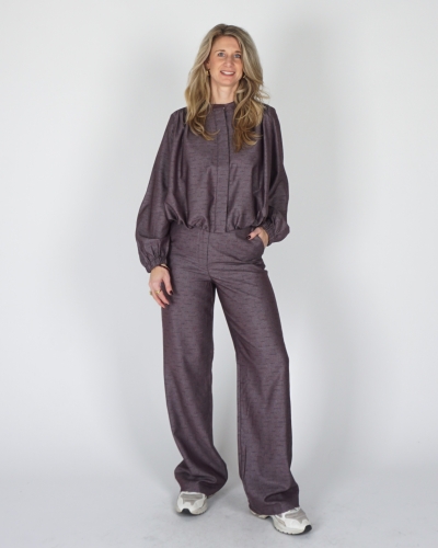SHINY WIDE LEG BROEK PLUM