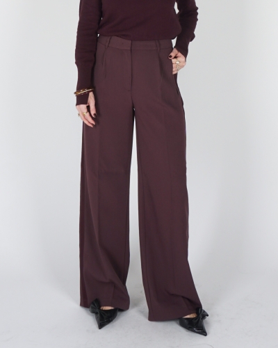 YAYA BROEK MET SATIJNEN BIES AUBERGINE