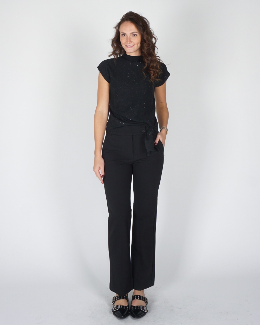 SCUBA BROEK MET SCHUINE KNOPEN ZWART