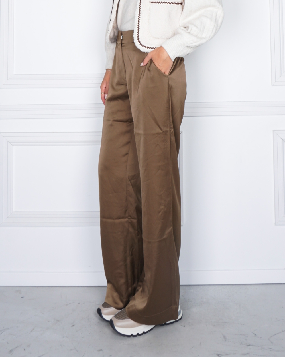 SATIN PANTALON TAUPE