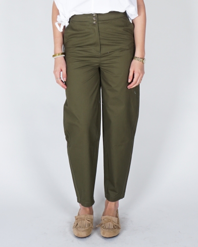 YAYA BARREL BROEK MET HOGE TAILLE EN KNOOPDETAIL GROEN