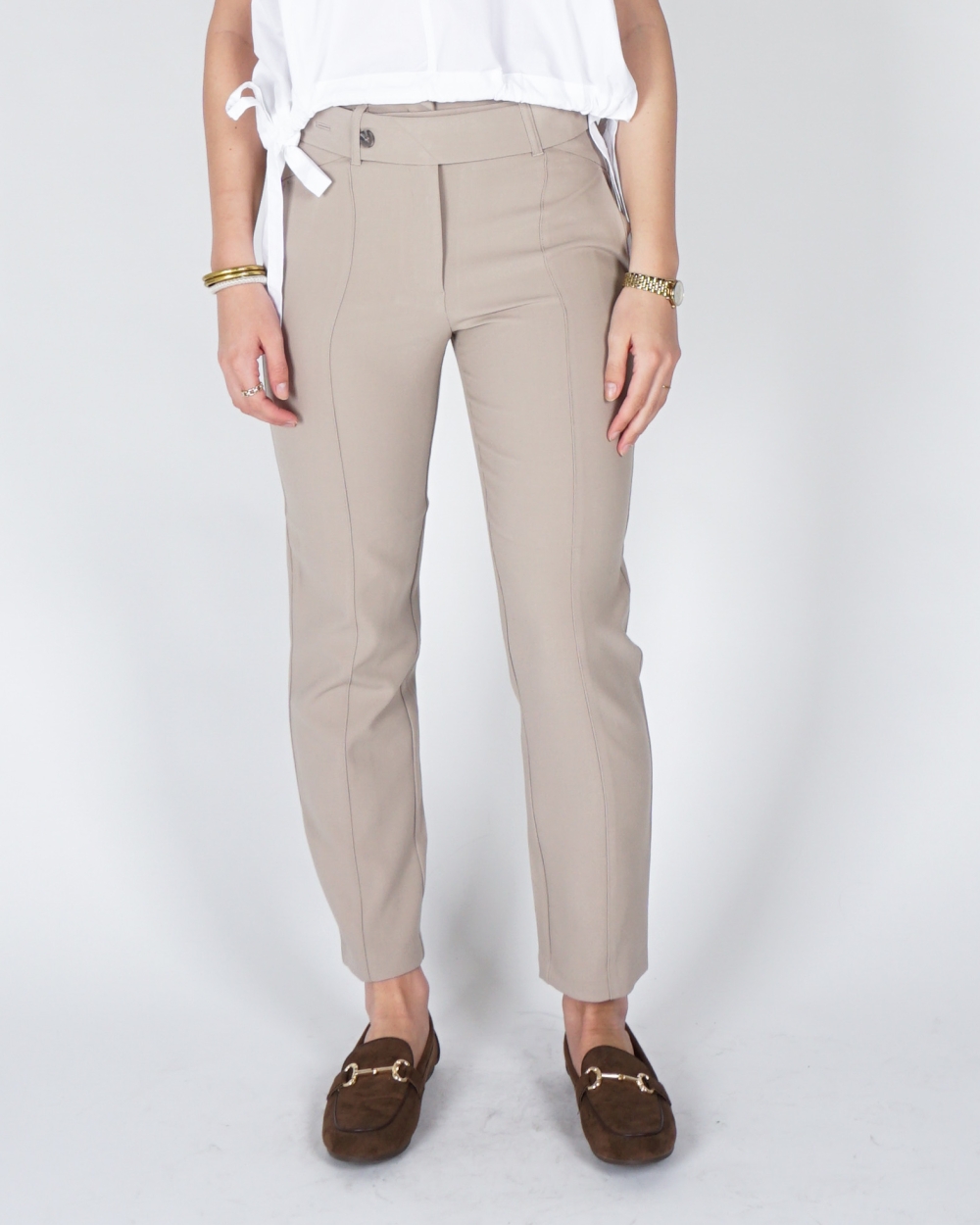 PANTALON MET HOGE TAILLE EN CEINTUUR BEIGE