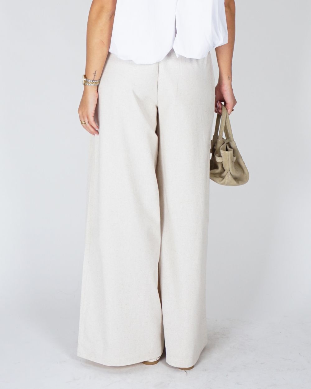 PANTALON IN LINNEN LOOK BEIGE